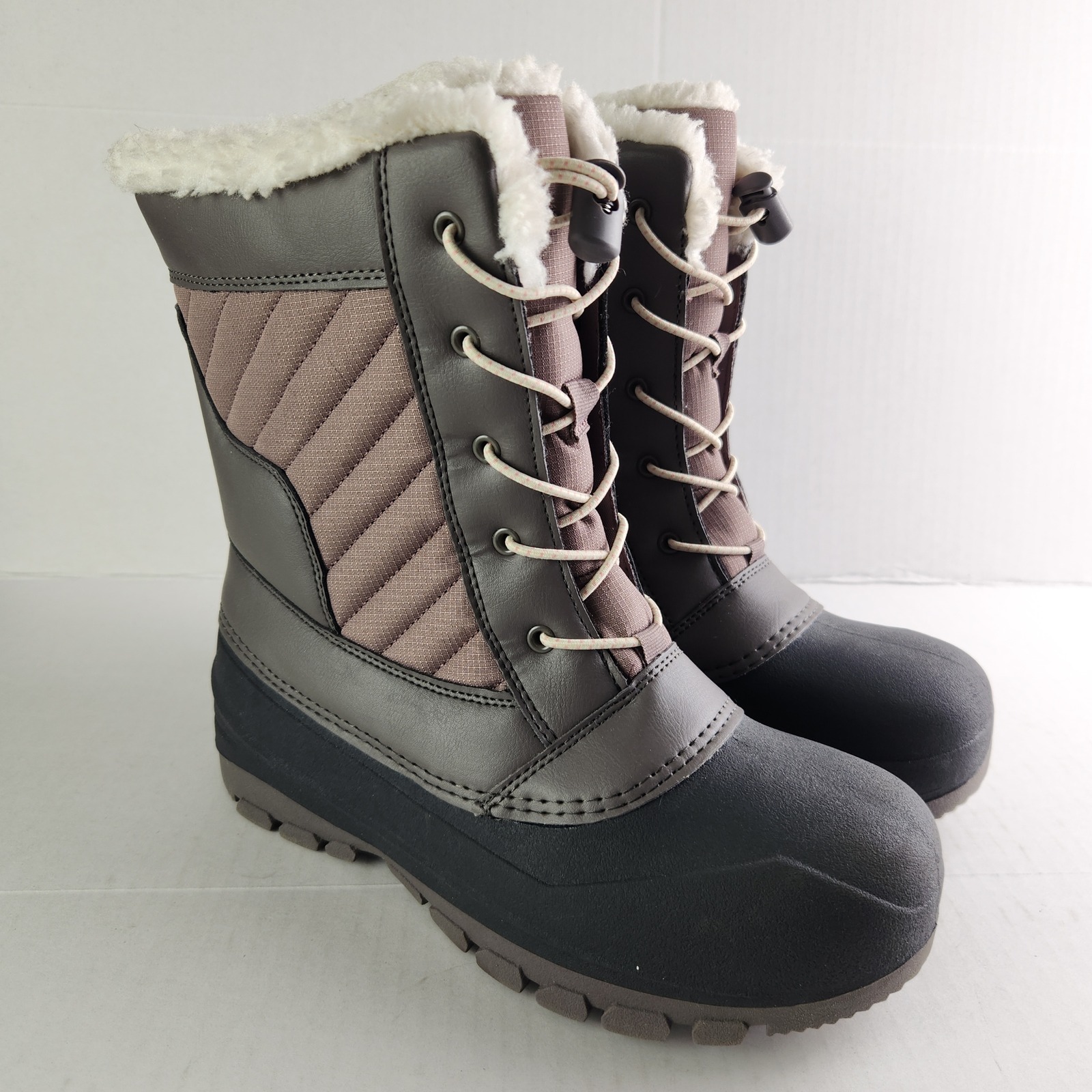 All In Motion Thermolite Ecomade Duck Boots Womens 6 Gray Black Faux Fur Winter